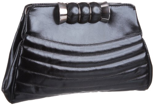 French Connection Women’s Piper Pleather Clutch Black Metalic Small