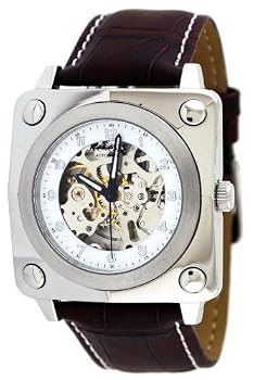 Nemesis #080W Men's Leather Strap Automatic Skeleton Watch