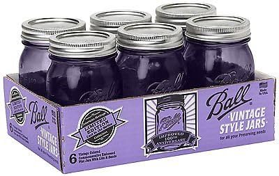 Purple Mason Canning Jars 16 Oz Pint Ball Lids Bands 6 Set Wedding Event Decor
