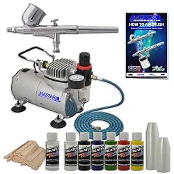 MASTER Multi-Purpose AIRBRUSH Kit With Airbrush Depot 1 Year Warranty Tankless Compressor and 6 Foot Air Hose Set, Createx Paint, Mixing Sticks & Cups