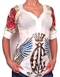 New Christian Audigier Rhinestone V-neck 3/4 Henley Dress Tank Top Shirt~newest Collection