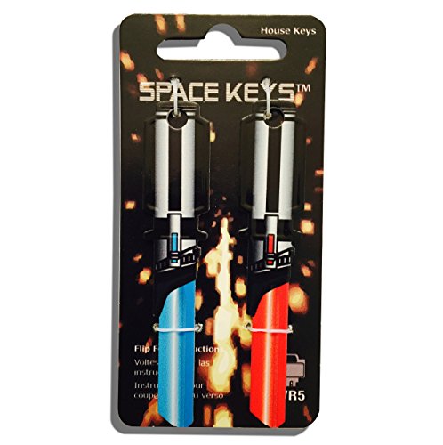 Pair of Red and Light Blue Saber Shaped Space Keys - Weiser WR5 WR3