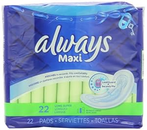 Always Maxi Unscented Pads without Wings, Long/Super, 22 Count