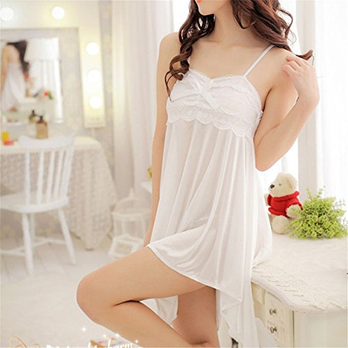 Sexy Lace Loose Lingerie Over Bust Halter Dress Pajamas Jumpsuit T-back G-string White