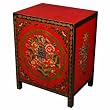 Handmade Asian Furniture - 30" Red & Black Tibetan Storage Cabinet With Painted Flowers