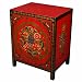 EXP Handmade Asian Furniture - 30" Red & Black Tibetan Storage Cabinet With Painted Flowers
