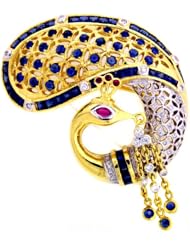 18K Yellow Gold Swan Brooch/Pin Natural Blue Sapphire Diamond [I_001]