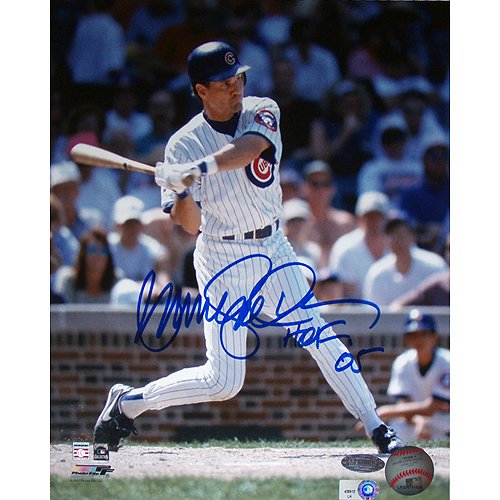 Steiner Sports MLB Chicago Cubs Ryne Sandberg Cubs Pinstripe Jersey Batting Vertical 8x10 Photograph with Hall of Fame Inscription