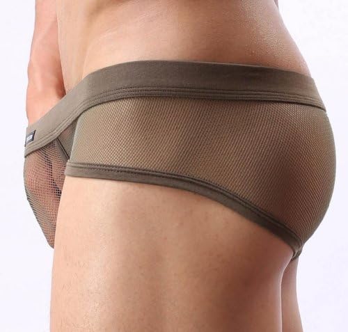 Sexy Men Underwear See Through Soft Mesh Boxers Bottom Briefs Comfy Short (2) Large : 28-31" , Army Green)