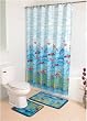 Bath Ensemble, Shower Curtain, 12 Fabric Rings, Bath and Contour Mat, Sea World