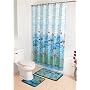 NEW "SEAWORLD" OCEAN FISH FABRIC SHOWER CURTAIN, FABRIC COVERED RINGS, AREA RUG & CONTOUR RUG SET - BLUE
