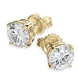 14Kt Yellow Gold, Charles and Colvard Certified Moissanite, Round 4-Prong Stud Earrings 1.00 TCWT