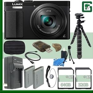 Panasonic Lumix DMC-ZS50 Digital Camera (Black) + 32GB + 64GB Green's Camera Bundle 2