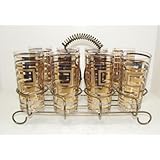 Vintage Set Of 8 12 Ounce Atomic Design Glasses W/Holder