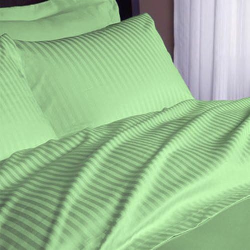 100% Organic Egyptian Cotton 300TC Queen Size 8PC Duvet set(1 Duvet Cover 88x90inch,2 Pillow Case) &amp;Sheet Set(1 Fitted Sheet 60x80 Inch,1 Flat Sheet 90x102 Inch,2 Pillow Case 20x30 Inch) &amp; Bed Skirt 60x80 Pocket Drop 26 InCh Sage Stripe