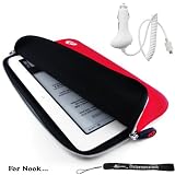 Barnes & Noble Nook E-Reader Kroo Protective Durable Glove Sleeve Case with extra pocket + Includes a 4-Inch eBigvalue Determination Hand Strap + Easy Travel Car Charger