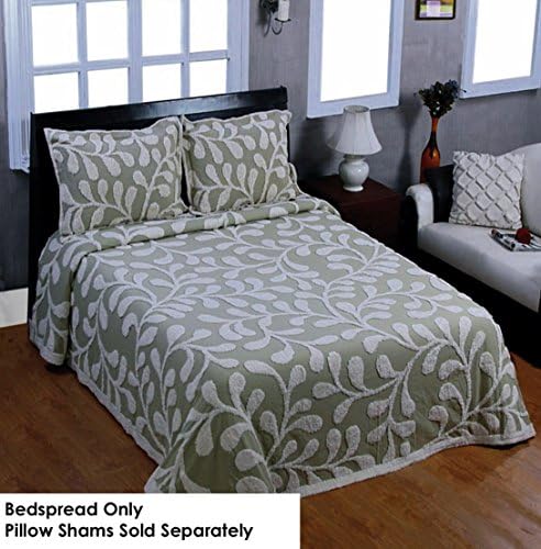 Sage Vine Pattern King Size Chenille Bedspread - Clearance Sale