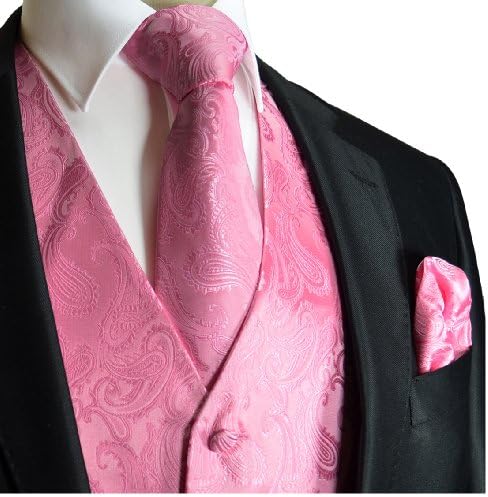 Brand Q Wedding Vest Set Pink Paisley 3pcs Tuxedo Vest + Necktie + Handkerchief XXXL