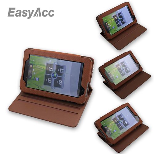 EasyAcc 360 Degrees Rotating Folio Case & Cover built-in 3 Angle Stand for Lenovo ideapad A1 7 inch Multi Touch Tablet WiFi/3G 16/32GB (Brown, PU Leather)