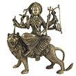 Religious Goddess Durga Brass Sculpture Sitting on Lion