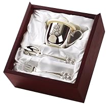 Elegant Baby Silver Plated Bear Design Feeding Gift Set