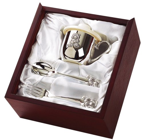 Elegant Baby Silver Plated Bear Design Feeding Gift Set
