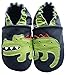 Carozoo Crocodile Dark Blue Unisex Baby Soft Sole Leather Shoes