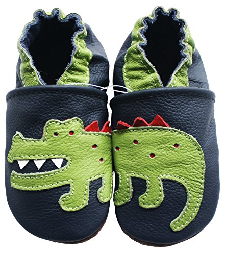 Carozoo Crocodile Dark Blue Unisex Baby Soft Sole Leather Shoes