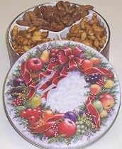 Scott's Cakes Glazed Nut Combo Almond, Cashew, and Peanut in a Christmas Wreath Tin