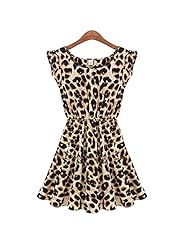Short Elasticized Empire   Waistline Polyester Short Sleeves Leopard Print  Dress