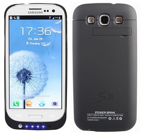 Samsung Galaxy S3 i9300 External (3200 mAh) Battery Power Pack Case (With Media Kick Stand) (Black) + Free Screen Protector