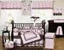 Pink and Brown Hotel Modern Baby Bedding 9pc Crib Set