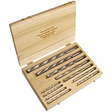 Alvord Polk 155-S-02 High-Speed Steel Taper Pin Reamer Set, Left Hand Spiral Flute, Uncoated Finish, 11-Piece, #0 - #10 Taper Pin Sizes in Wood Case