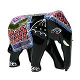 EXP Handmade Lacquer Elephant Figurine Intricate Hand-etched Design (Thailand)