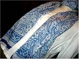 Delft Paisley Design Hand Printed 100% Cotton Anokhi Scarf with Beaded Borders, 15 inches X 60 inches