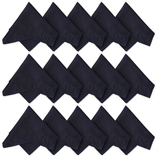 (15 Pack) QKOO Microfiber Cleaning Cloths - for Digital DSLR Cameras Lenses, Camera Screens, Glasses, Tablets, Cell Phones, LCD TV and Laptop Screens, Screens, Watches and Any Other Delicate Surface (15 Black, 7 x 8 inches (18cm x 20cm)) QK13