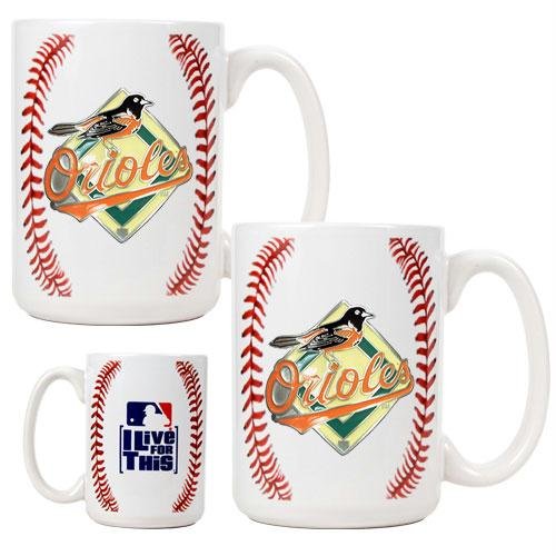 MLB Baltimore Orioles Two Piece Ceramic Gameball Mug Set - Primary Logo