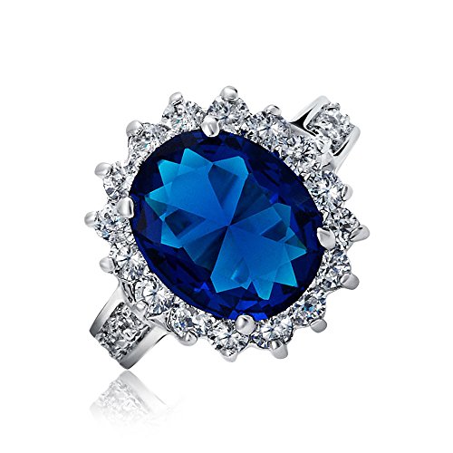 Bling Jewelry Royal 5ct Oval Simulated Sapphire Engagement Ring Rhodium Plated