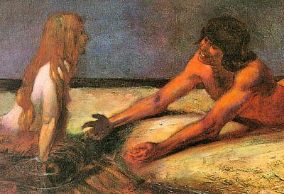 Professionally Framed Franz von Stuck Mermaid Art Print Poster - 13x19 with RichAndFramous Black Wood Frame