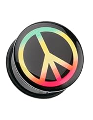 Jewelry: Rasta Peace Sign Single Flared Ear Gauge Plug - 2 GA (6.5mm) - Sold as a Pair - Cosmic Body Jewelry