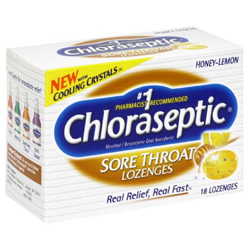 Chloraseptic Sore Throat Lozenges, Honey-Lemon, 18-Count Boxes (Pack of 6)
