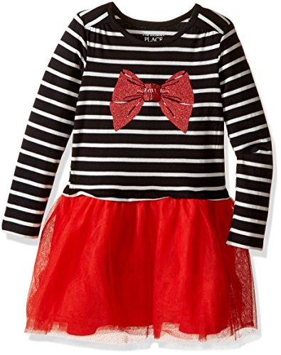 The Children's Place Girls' Tutu Stripe Dress, China Red, 18-24 Months