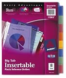 Avery 11901 Avery Worksaver Big Tab Plastic Dividers, 8-Tab, 8-1/2 x 11, Multicolor, 8/Set, Carton of 24 sets