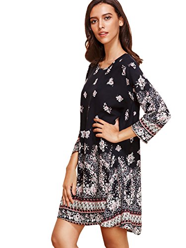 Milumia Women's Vintage Printed Ethnic Style Loose Casual Tunic Dress