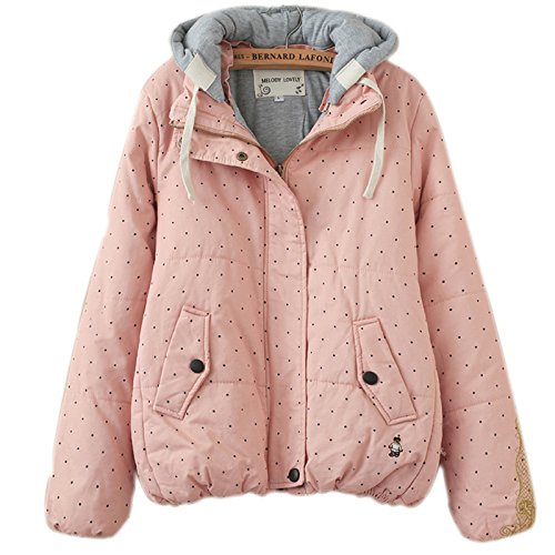 森ガール　ドット　プリント　可愛い　レディース　ジャケット　帽子付き　パーカー　トップス レディース 秋冬　コート