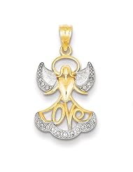 14k Yellow Gold Rhodium Plated Angel W/Love Pendant