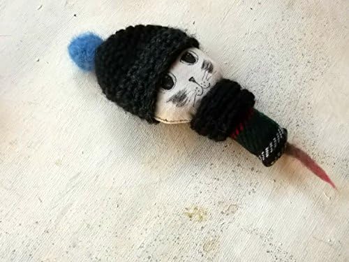plushie cat figurine with hat and scarf - tiny stuffed pet - decor for pet lovers - handmade kitty doll