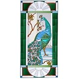 IMAGE OF Peacock Facing Left Grand Vertical Art Glass Panel Wall Hanging Suncatcher 42 x 20