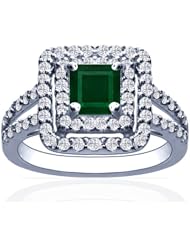 Platinum Princess Cut Emerald Ring With Sidestones