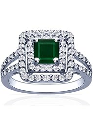 Platinum Princess Cut Emerald Ring With Sidestones